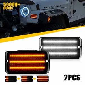 Led Sequential Front Turn Signal Lights White DRL for 1997-2006 Jeep Wrangler TJ - Picture 1 of 12