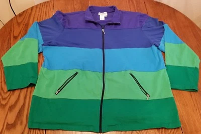 Vintage Awesome Norm Thompson Full Zip up Mock Turtle Purple Blue Green Block 2X - Image 1 of 4