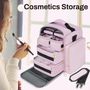 Multi-layer Detachable Cosmetics Storage Pink Bag W/straps Portable Outdoor Case - Picture 1 of 15