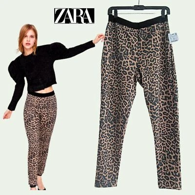ZARA NUEVO Cheetah Contraste Pinta Cintura Pull-On Legging M Foto 1 de 4