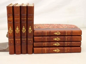💥1880's THEATRE COMPLET by MOLIERE 8 Volume Set 1/4 LETHER Paris FRENCH Book💥 - Bild 1 von 12