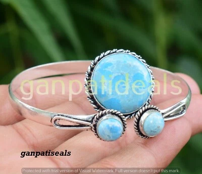 Lote de 2 piezas de joyas étnicas Larimar gemas combinadas en plata 925 forma mixta Foto 1 de 4