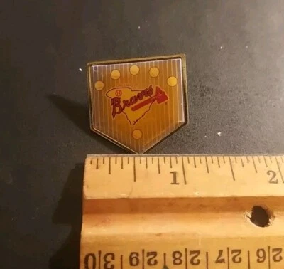 Vintage~Atlanta Braves~Home Plate Pin~MADE IN USA~EX COND  - Image 1 of 2