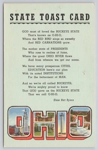 Tarjeta de brindis del estado de Ohio poema de Elsie Birt Byers postal de lino vintage c1945 - Imagen 1 de 2