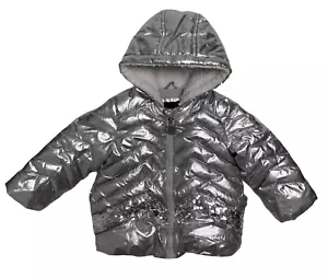 DKNY toddlers winter hoodie jacket metallic gray zip size 24 months - Picture 1 of 8