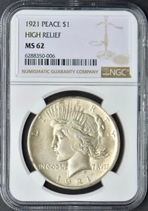 1921 $1 Silver Peace Dollar High Relief - NGC MS62 - ✪COINGIANTS✪ - Picture 1 of 2