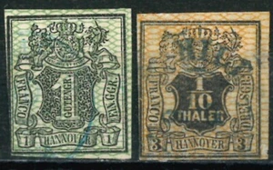 OLD GERMANY STATE HANNOVER 1855 - 1857 Stamps with Coloured Grill - USED - Picture 1 of 2