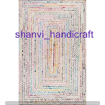 Handwoven Braided Rag Rug 100% Cotton 5x8 Feet Floor Area Rug Bedroom Rug Carpet - Image 1 of 4
