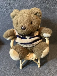 Ganz Heritage Vintage 1985 Brown Bear Velvet Bowtie/ striped sweater 8" - Picture 1 of 8