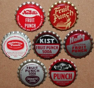 Vintage soda pop bottle caps PUNCH FLAVORS Lot of 7 different new old stock - Picture 1 of 3