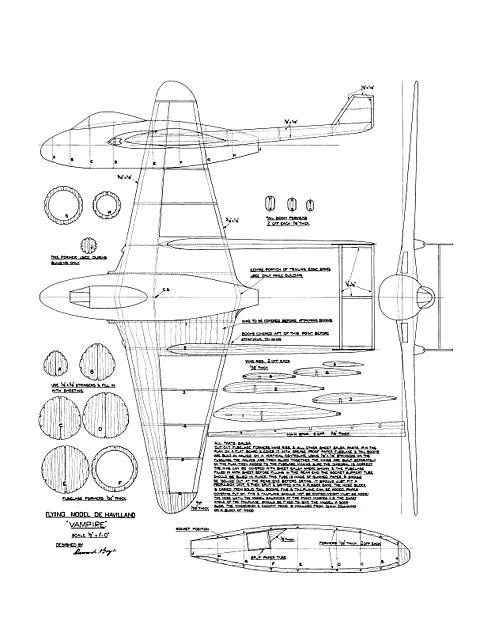 DH Vampire F/F 20" Wingspan RC Model Airplane Printed Plans & Templates - Image 1 of 1