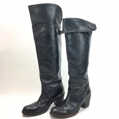 FRYE Jane Tall Cuff Boots Women Size 5.5 Black Leather Riding Over  Knee Western - Image 1 of 4