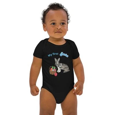Organic cotton baby boy bodysuit - My first Easter Bunny & Eggs (Natural & Black - Image 1 of 4
