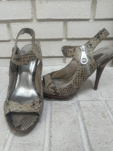 Scarpe sandali con cinturini Michael Kors pelle pelle di serpente pitone cerniera argento 7 5