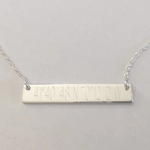 Cape Cod Double Sided Coordinate Sterling Silver Engraved Bar Necklace - Picture 1 of 2