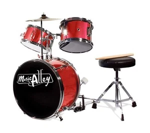 Music Alley 3 Piece Kids Drum Set with Throne, Cymbal, Pedal & Drumsticks, Re... - Picture 1 of 7