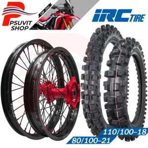 Wheel Set CRF250M L Rally Black Rims 160x21,215x18 Red, 80/100-21 V35 100/100-18 - Picture 1 of 6