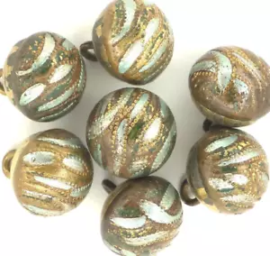 Antique Victorian Brass Beaded Ball Button Painted Blue Green Lot Set 7 0.5" - Picture 1 of 6