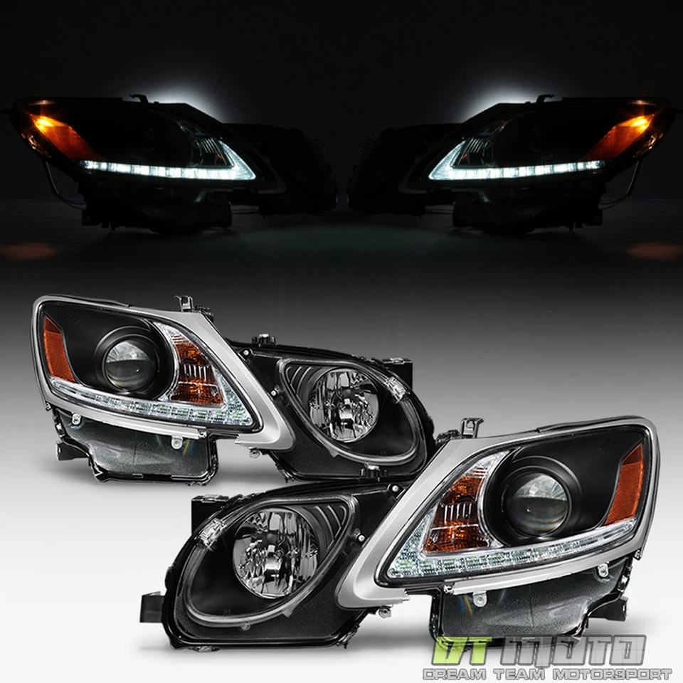For Blk 2006-2011 Lexus GS300 GS350 HID Xenon LED Strip DRL Headlights Headlamps - Изображение 1 из 4