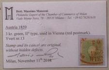 Austria 3 Kreuz 1860 Wien Red Postmark Yvert N. 13 II Tipe Quality Top