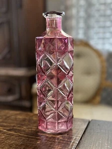 Cranberry Red Iridescent Cut Glass Crystal Square Decanter Vintage - Picture 1 of 2