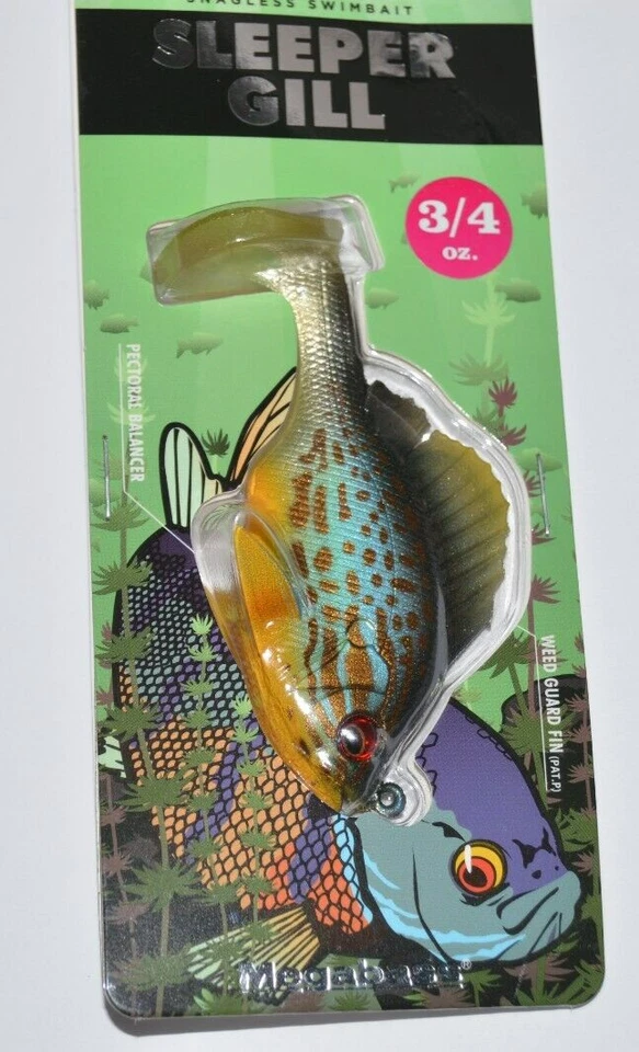 megabass sleeper gill 3.2" 3/4oz pumpkinseed paddletail snagless swimbait