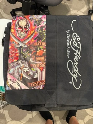Vintage Ed Hardy Christian Audigier Messenger Crossbody Bag Black Skulls Y2K - Image 1 of 4