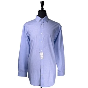 Jos. A. Bank Mens Dress Shirt 17.5 36 Blue White Dot Non Iron Stretch Button Up - Picture 1 of 9
