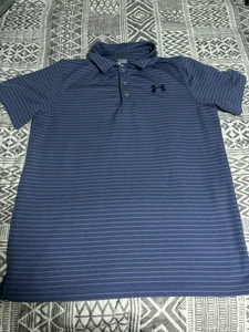 Under Armour Jugend XL lose Heatgear blau Polo gestreift Schule Kirche - Bild 1 von 7
