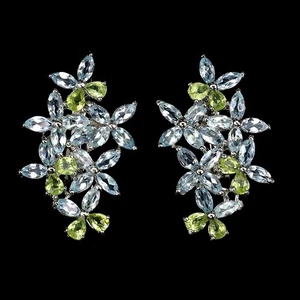 925 Sterling Silver Earrings Marquise Blue Topaz 5x2.5mm Gemstone Jewelry - Picture 1 of 13