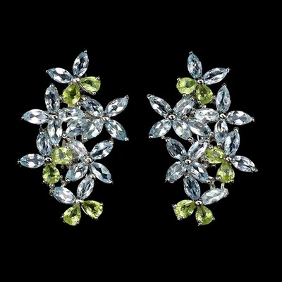 925 Sterling Silver Earrings Marquise Blue Topaz 5x2.5mm Gemstone Jewelry - Image 1 of 4