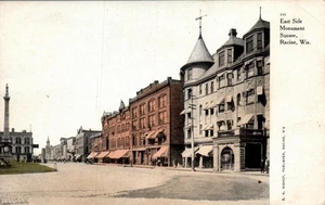 POSTCARD STREET SCENE EAST SIDE MONUMENT SQUARE RACINE WISCONSIN - Picture 1 of 2