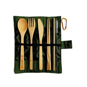 Bamboo Cutlery Set | Reusable Premium Wooden Utensils Flatware with Case for ... - Picture 1 of 9