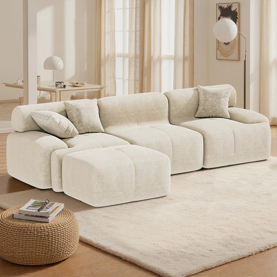 Sofá de chenilla comprimida de 118" sofá cama dormitorio sofá seccional tumbona en forma de L Foto 1 de 1