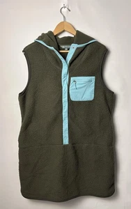 Title Nine Hooded Fleece Tunic Vest Dress Womens XL Green Blue Snap Pullover - Picture 1 of 10