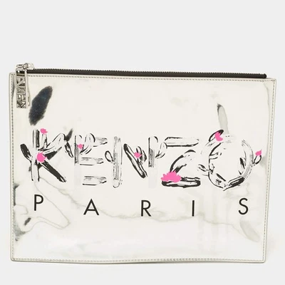 Bolsa con cremallera Kenzo plateada charol logotipo impreso Foto 1 de 4