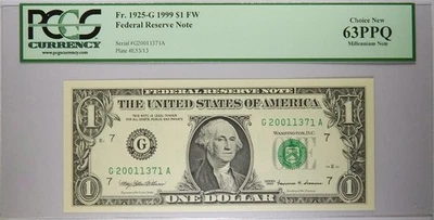 Billete Millennium 1999 $1 Chicago graduación profesional 63 PPQ número de serie 20011371 Foto 1 de 2