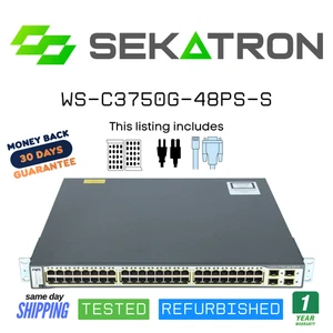 ♻️ Cisco WS-C3750G-48PS-S 48-Port PoE Gigabit Switch w/ 4 SFP Uplinks⚡Fast Ship - Picture 1 of 2