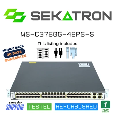 ♻️ Cisco WS-C3750G-48PS-S 48-Port PoE Gigabit Switch w/ 4 SFP Uplinks⚡Fast Ship - Image 1 of 2