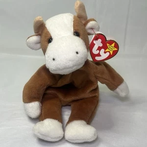 Vintage Ty Beanie Baby Bessie the Cow 8" Beanbag Peluche Marrón Blanco 1995 - Imagen 1 de 4