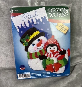 Design Works SNOWMAN & PENGUIN 18" FELT APPLIQUE CHRISTMAS STOCKING KIT 5236 - Picture 1 of 2