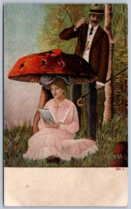 K39/ Interesting Postcard c1910 Fantasy Couple Mushroom Good Luck 3of4 402 - Picture 1 of 2