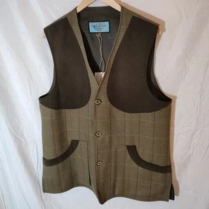 Golding European Gilet Jacket Green Herringbone Tweed 42 Medium/Large Mens - Picture 1 of 17
