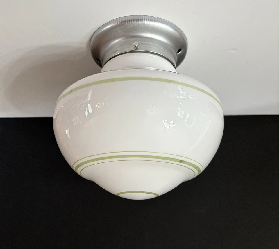 Antique 1920s 30s Art Deco Gatsby Green Swirled Glass Ceiling Light Fixture Vtg - Image 1 of 4