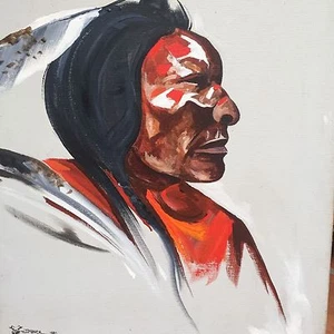 J MUSICK "Native American warrior" Painting on canvas 1981 20" x 16" - Picture 1 of 3