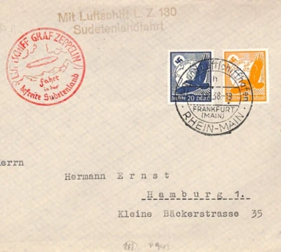 GERMANY GRAF ZEPPELIN Air Mail Cover 1938 *SUDETENLAND FAHRT* Reichenberg LZ266 - Image 1 of 4