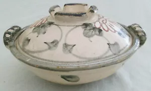 Ceramic Bowl with Vented Lid - Leaf Decoration, Applied Handles - Picture 1 of 11