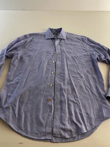 Neiman Marcus Bluish Geometric Ctn LONG SLEEVE SHIRT Large L 16.5 x 36/37 - Picture 1 of 7