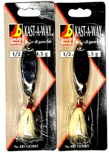 Juego de 2 señuelos South Bend Kast-A-Way 1/2 oz cuchara cromada bucktail KBT-12CHWT - Imagen 1 de 13