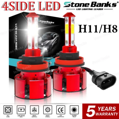 STONEBANKS 4-Sides H11 H9 LED Headlight Super Bright Bulbs Kit 390000LM HIGH/LOW Beam 6000K
